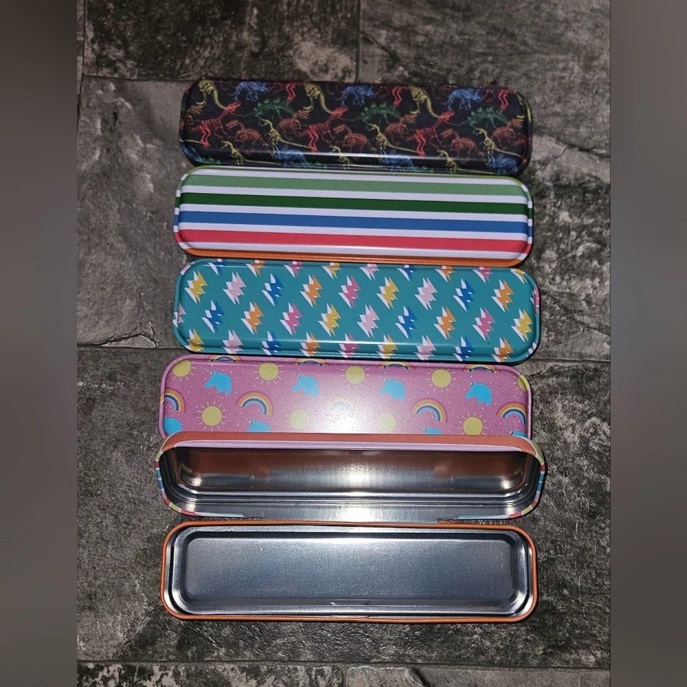 Colorful Patterned Tin Pencil Cases - Set of 5 BNIB